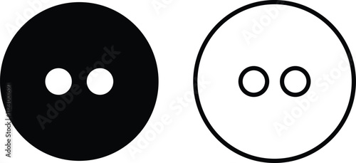 Sewing Buttons black flat and line sketch icon set. Decorative buttons for fasteners dresses garments Jeans Clothing and Accessories vector collection isolated on transparent background.
