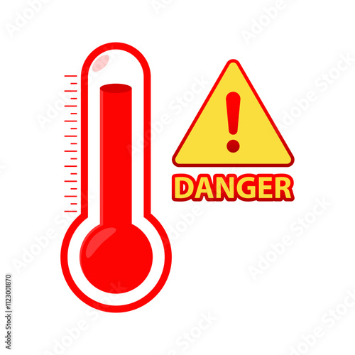 Thermometer, high temperature warning, Danger ,hot summer day, heatwave, climate change concept
