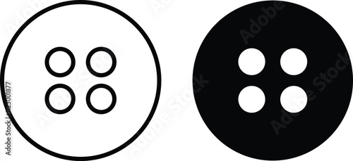 Sewing Buttons black flat and line sketch icon set. Decorative buttons for fasteners dresses garments Jeans Clothing and Accessories vector collection isolated on transparent background.