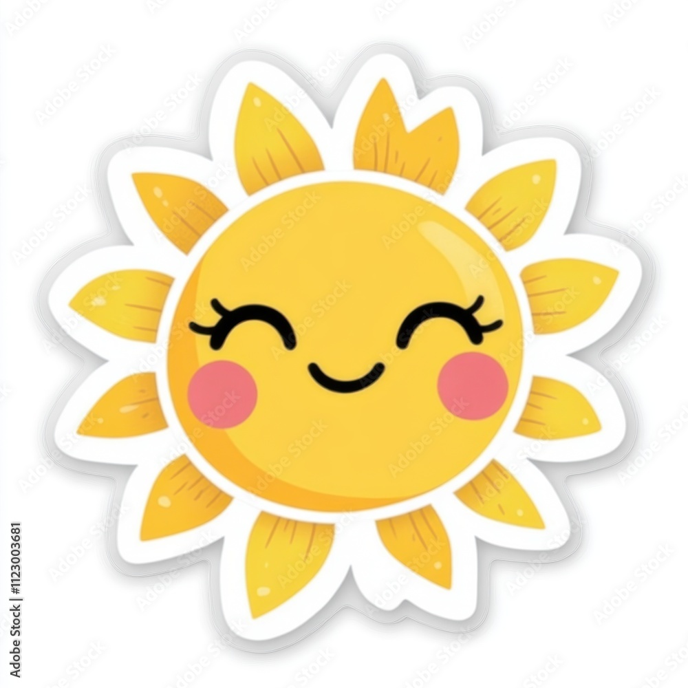 Obraz premium Cute cartoon sun with happy expression.