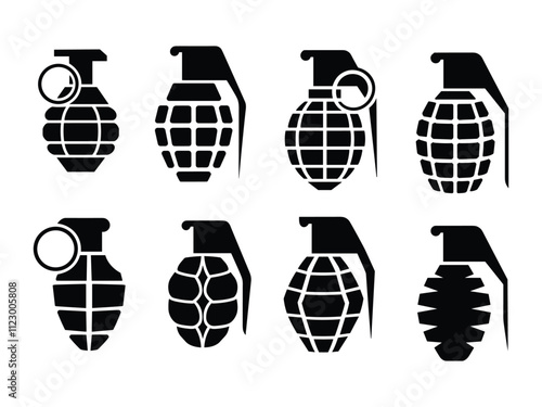 Set Of Hand Grenade Icons, vector silhouette design and graphical, illustration, eps
