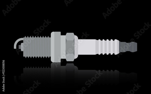 Spark plug for motorbike or car spare parts spark plug, flat cartoon illustration background, black photo