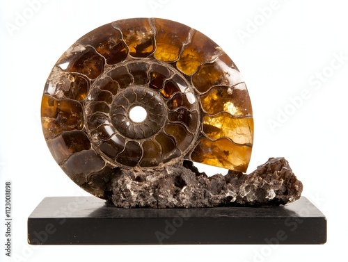 An ancient fossilized ammonite with spiral shape photo