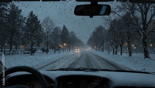 driving conditions during snowy winter made by AI generative