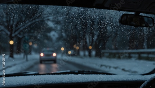 slippery snowy road conditions during winter  made by AI generative