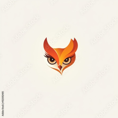 Abstract stylized owl head logo, gradient orange and red colors, graphic design. photo