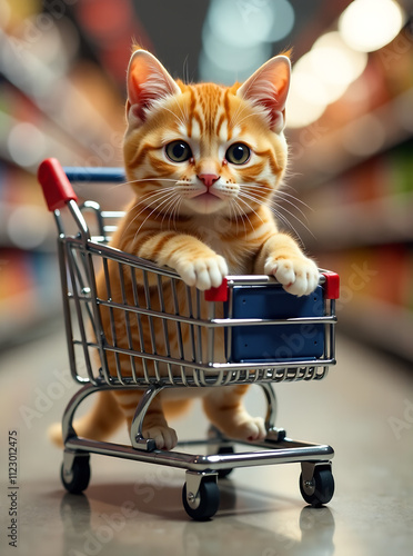 cat with shopping cart photo