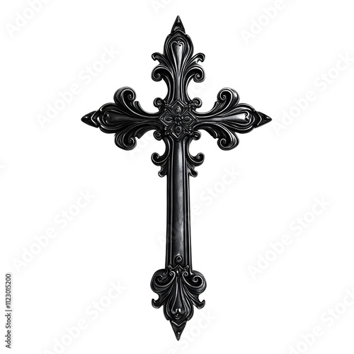 Isolated gothic cross in transparent style artistic display dark environment close-up view for unique aesthetic appeal photo