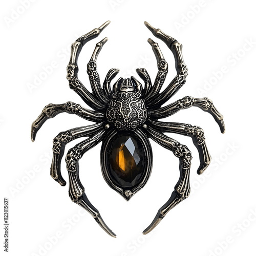 Isolated transparent gothic spider brooch display artistic showcase dark environment close-up view intricate design