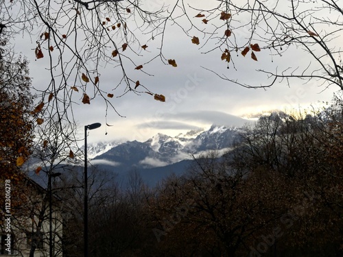 Grenoble, France - November 2023: Visit the beautiful city of Grenoble in the middle of the Alps - View of the Alps in winter