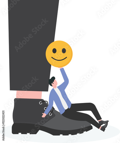 Businessman bowing at the foot of the giant
