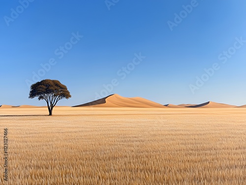 Minimalistic view of a desert with a single dune photo