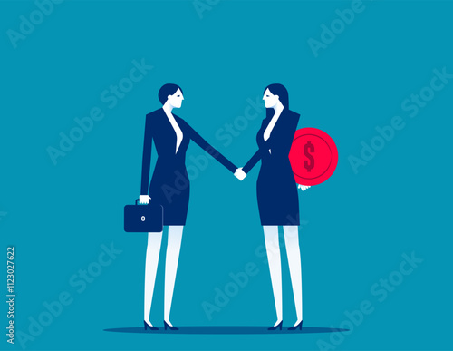 Business partner with bribing. Business dishonesty vector flat style