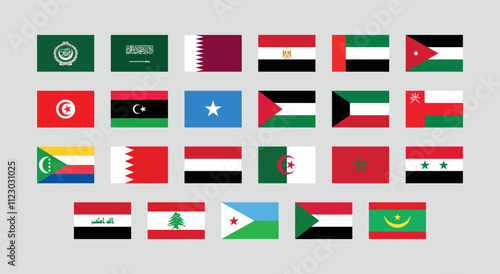 Flag of All Arab League member countries. Arab League countries flag Bundle.