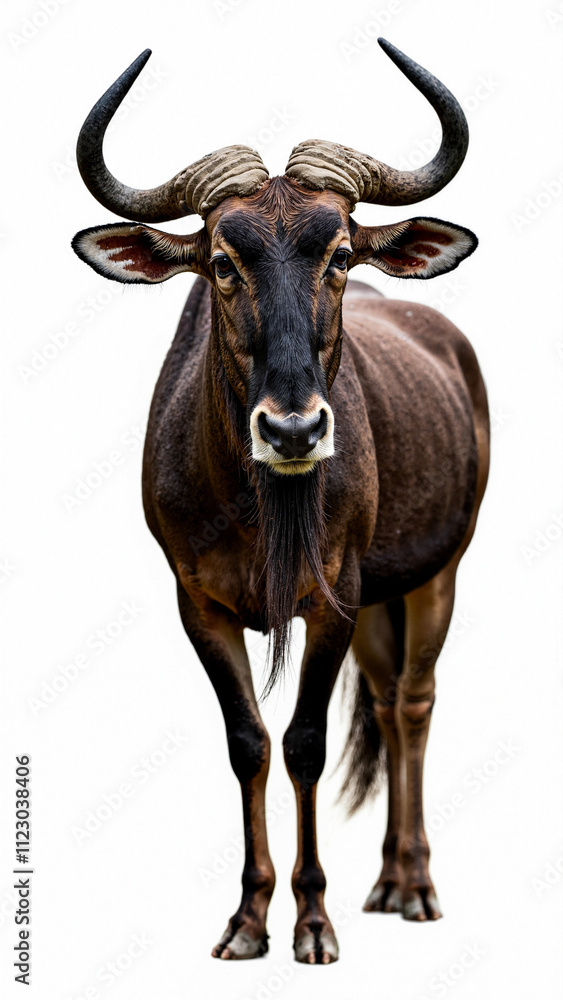 Majestic Wildebeest Isolated: African Wildlife Stock Photo for Conservation, Education, and Marketing Majestic Wildebeest Isolated: African Wildlife Stock Photo for Conservation, Education, and Marketing