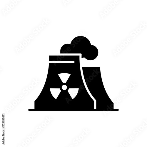 Radiation pollution icon. Simple solid style. Nuclear, power plant, experiment, smoke, industry, environment, technology concept. Black silhouette, glyph symbol. Vector illustration isolated.