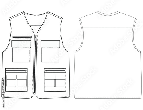 Set of chest vest bag coloring vector illustration front and back view 