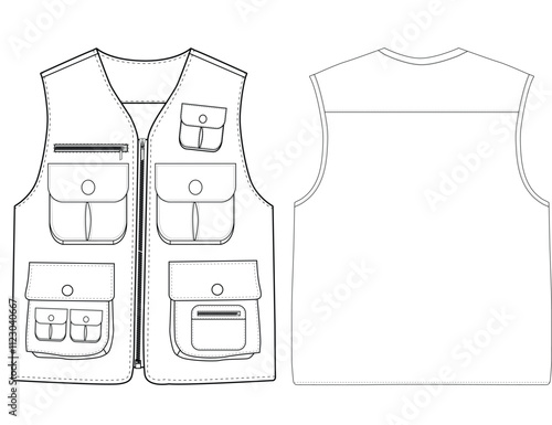 Set of chest vest bag coloring vector illustration front and back view 