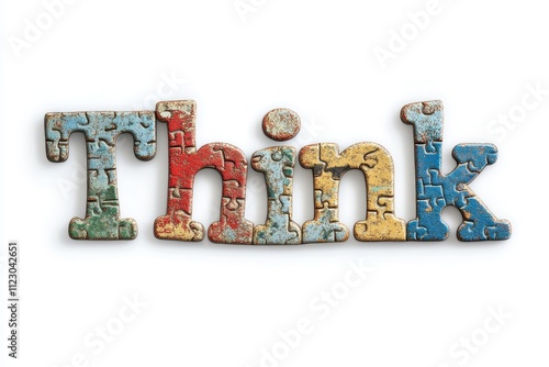 Colorful Puzzle Pieces Forming the Word Think photo