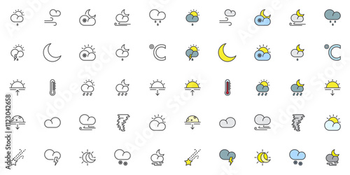 Weather temperature line icon set