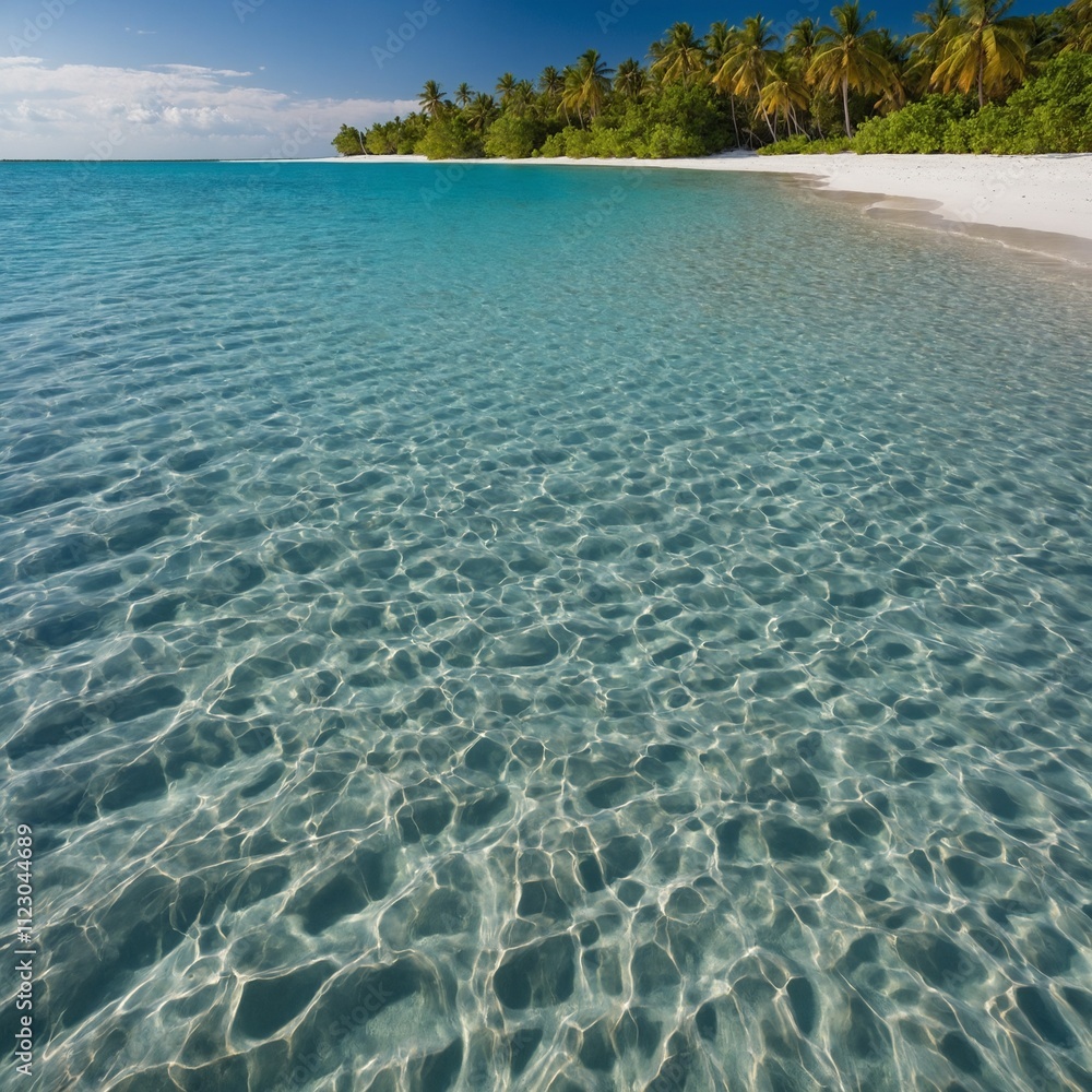 Obraz premium A secluded lagoon with crystal-clear water and white sands.