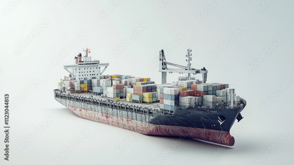 Fototapeta premium Container ship with cargo, Full container ship, future of logistics, isolated on white background