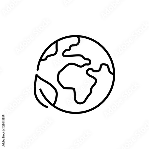 World ecology icon. Simple outline style. Nature global protect, logo eco environment, globe with leafs, green earth planet concept. Thin line symbol. Vector illustration isolated.