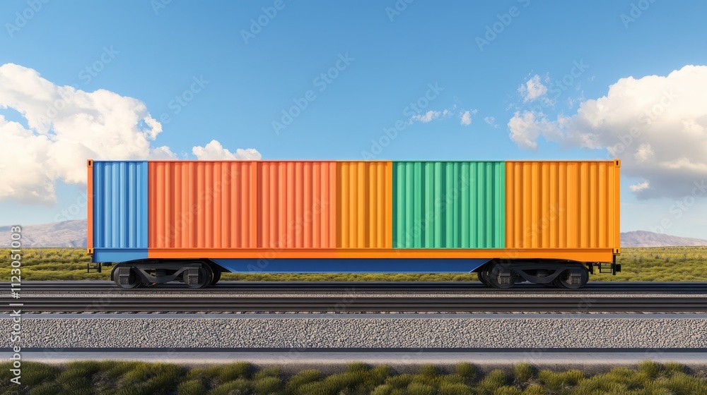 Obraz premium intermodal container flat design front view supply chain theme 3D render Split-complementary color scheme
