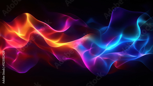 Vibrant neon light effects create smooth and soft glowing waves in mesmerizing display of colors. dynamic flow evokes sense of energy and movement