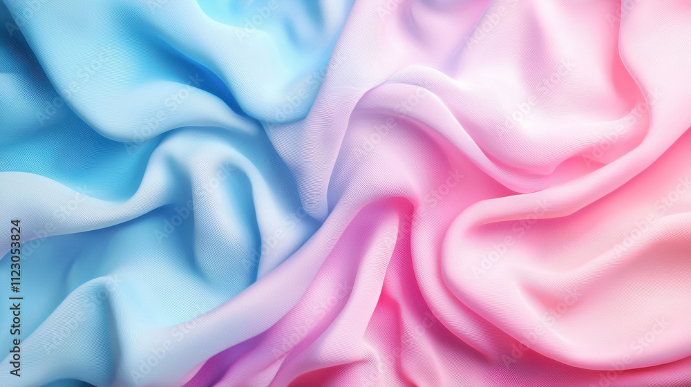 Fototapeta premium Soft gradient fabric in blue and pink hues, creating smooth transition. delicate texture adds sense of elegance and tranquility to any design