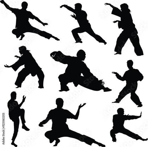 Vector Set Of  Tai chi Silhouettes Illustration Isolated On White Background	