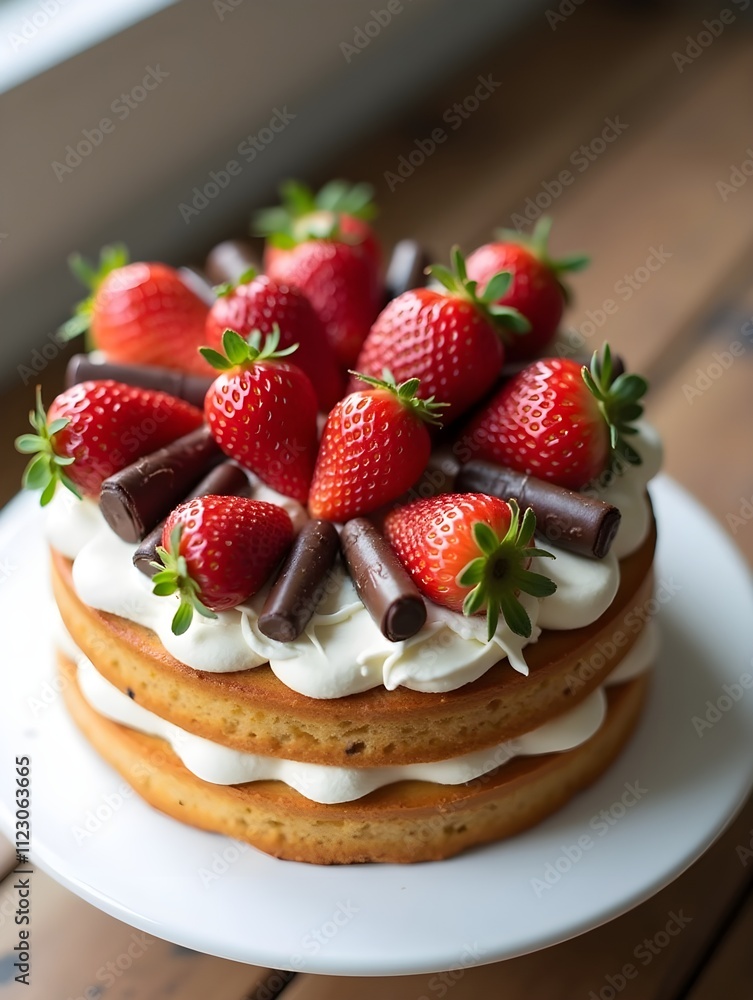 A cake with strawberries and chocolate on top A cake with strawberries and chocolate on top