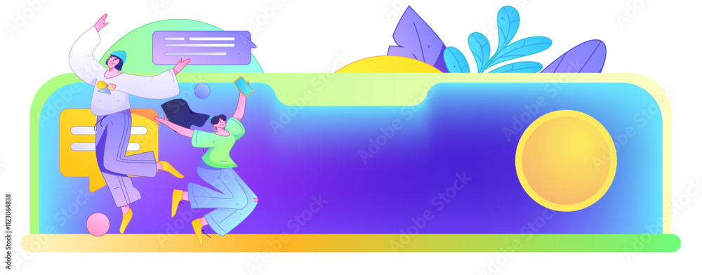 Fototapeta premium Virtual characters social communication concept business flat vector hand drawn illustration 