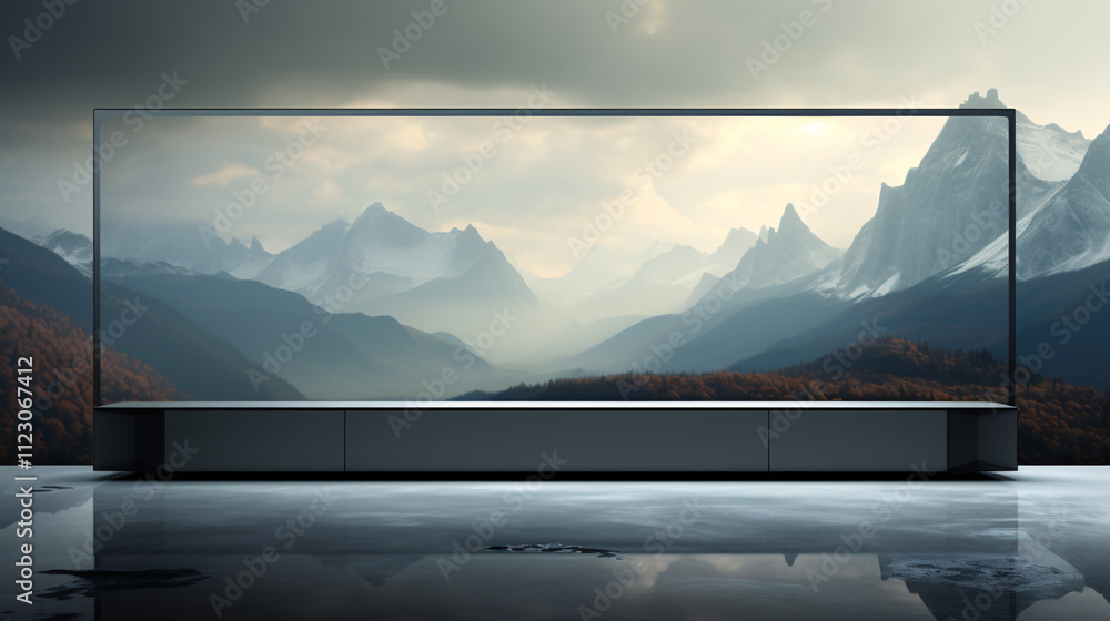 Fototapeta premium An ultra-thin LED TV suspended flat, showcasing its sleek design with minimal thickness.
