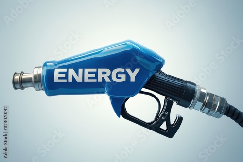 Minimalist Illustration of a Blue Gas Pump Nozzle Featuring the Word 