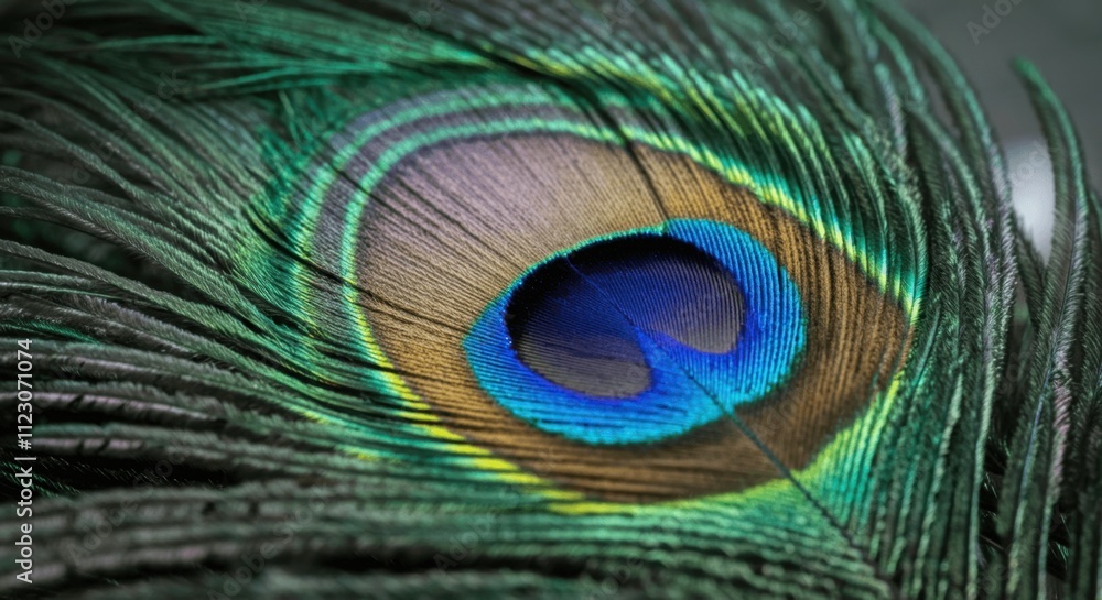Fototapeta premium Vibrant peacock feather close-up showcasing intricate patterns colors
