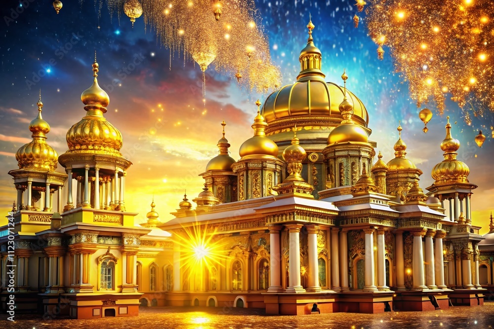 Obraz premium Stunning Architectural Photography Featuring a Striking Background of Shiny Gold Glitter for a Luxurious and Glamorous Visual Experience