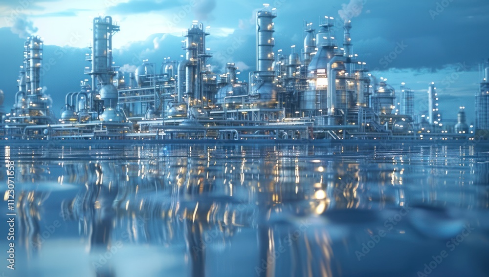 Industrial Complex Reflected in Still Water Industrial Complex Reflected in Still Water