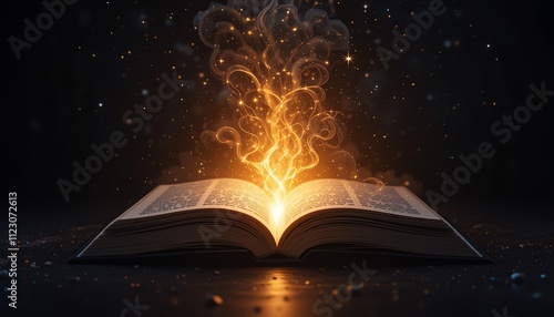 Magic book glowing with mystical light and pages representing knowledge and wisdom background photo