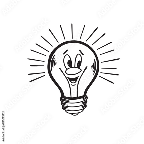 Illustration of a light bulb as a rope hanging on a wood frame,Drawing of a light bulbs in a row,Single line drawing of a light bulb