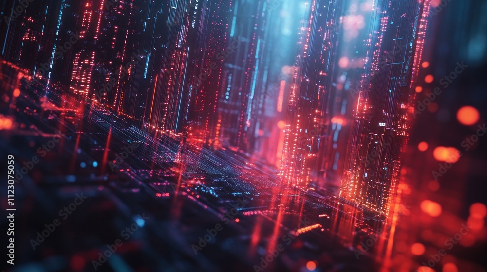 Fototapeta premium Cyberpunk Cityscape: Digital Metropolis at Night