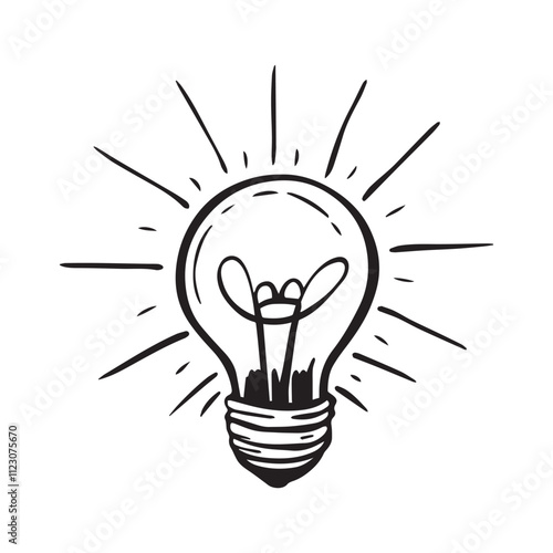 Illustration of a light bulb as a rope hanging on a wood frame,Drawing of a light bulbs in a row,Single line drawing of a light bulb