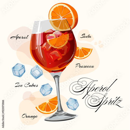 Aperol Spritz Cocktail Flat design. Summer Cocktail Drink Vector Illustration