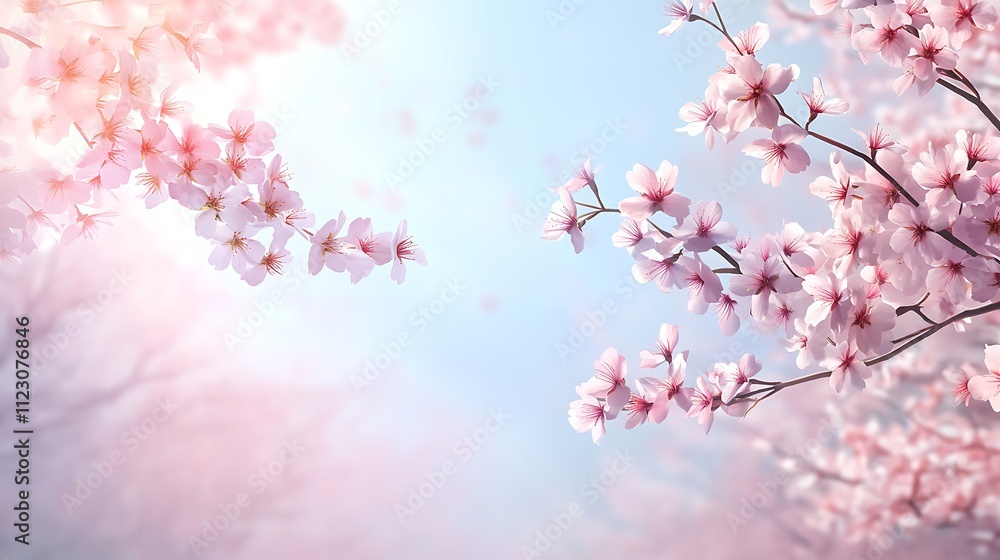 Fototapeta premium Pink cherry blossoms blooming in spring sunlight.
