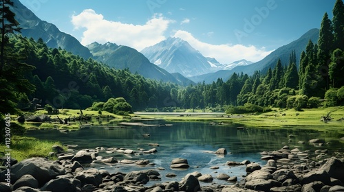 landscape with lake  HD 8K wallpaper Stock Photographic Image
