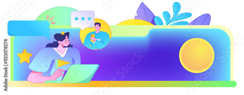 Virtual characters social communication concept business flat vector hand drawn illustration
