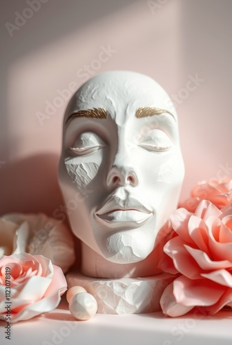 Sculpted Face with Pastel Floral Accents