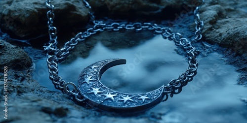 Mystical toe chain with crescent moon and star charms glowing softly at twilight in a serene, enchanted setting photo