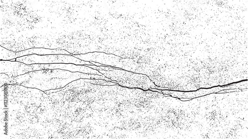 Black crack texture. Cracked on a white background. Wall background crack vector, grunge, ground distress texture.