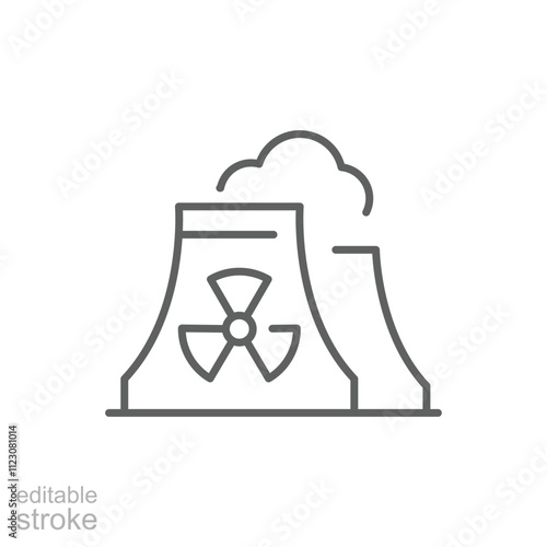 Radiation pollution icon. Simple outline style. Nuclear, power plant, experiment, smoke, industry, environment, technology concept. Thin line symbol. Vector illustration isolated. Editable stroke.